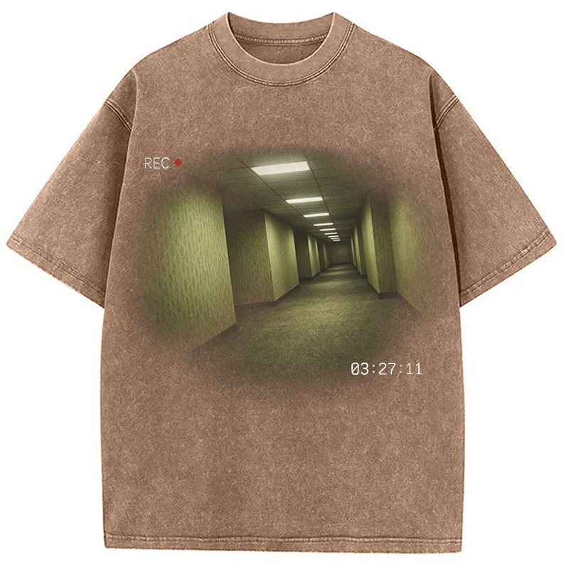 Modecanvas Backrooms Horror DTG Printing Washed T-Shirt-modecanvas