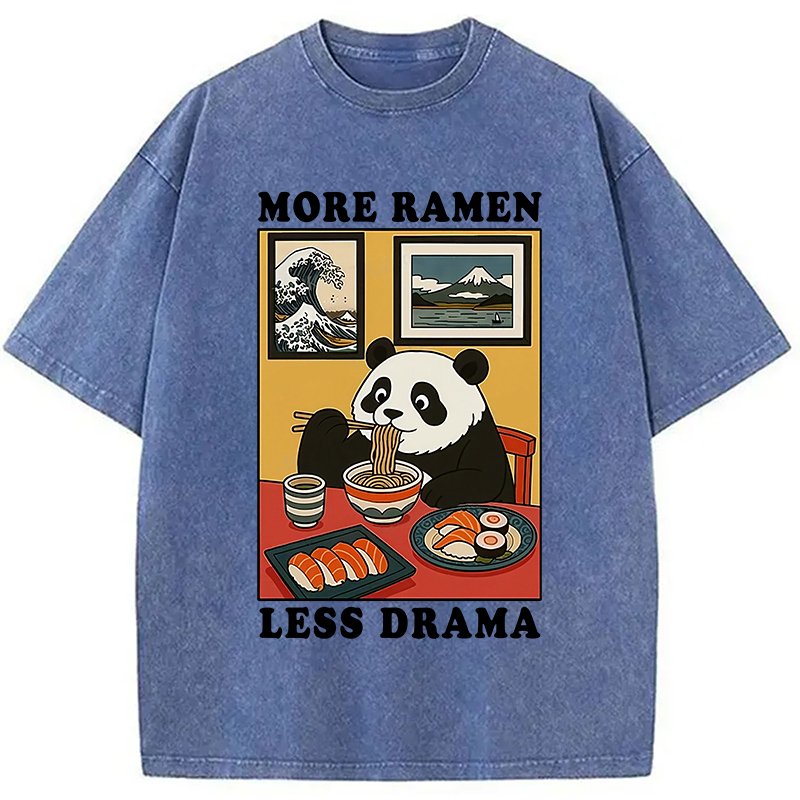 Modecanvas More Ramen Less Drama Panda Washed T-Shirt