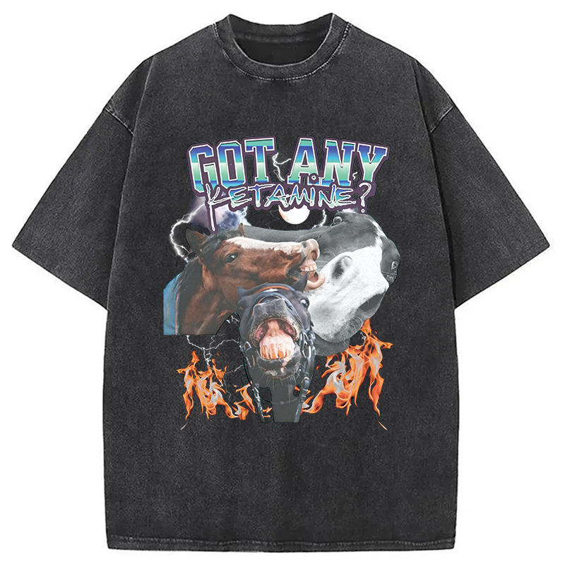 Modecanvas Got Any Ketamine? Funny Horse Meme DTG Printing Washed T-Shirt
