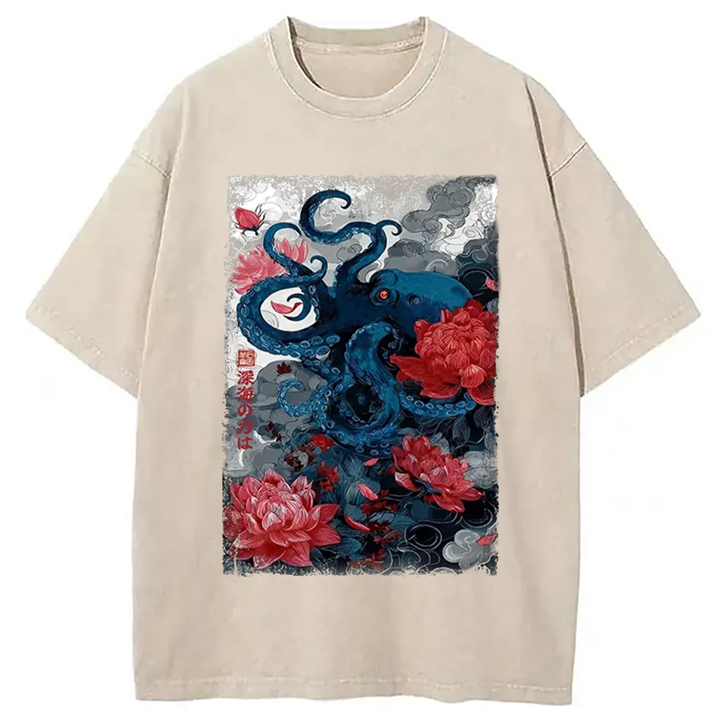 Modecanvas Deep Sea Retro Octopus Washed T-Shirt