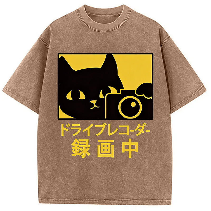 Modecanvas Cat Camera Washed T-Shirt