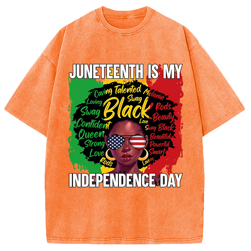 Modecanvas Juneteenth My Independence Day DTG Printing Washed T-Shirt