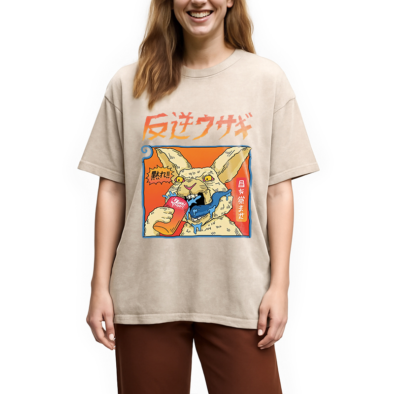 Modecanvas Rebellious Rabbit DTG Printing Washed T-Shirt