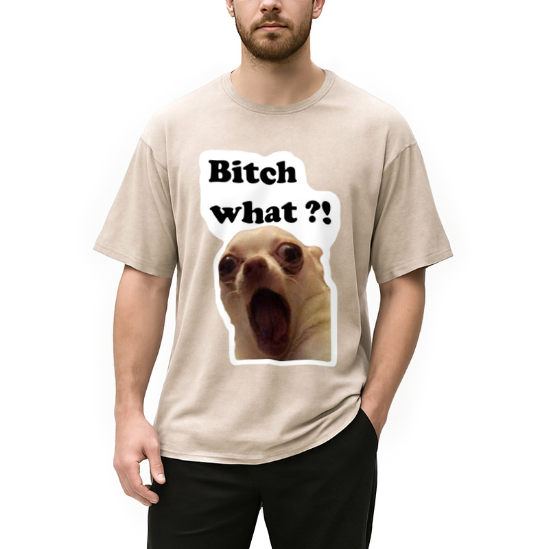 Modecanvas Funny Dog Face Meme Washed T-Shirt