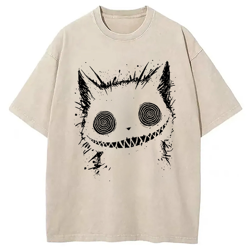 Modecanvas Creepy Cheshire Cat DTG Printing Washed T-Shirt-modecanvas