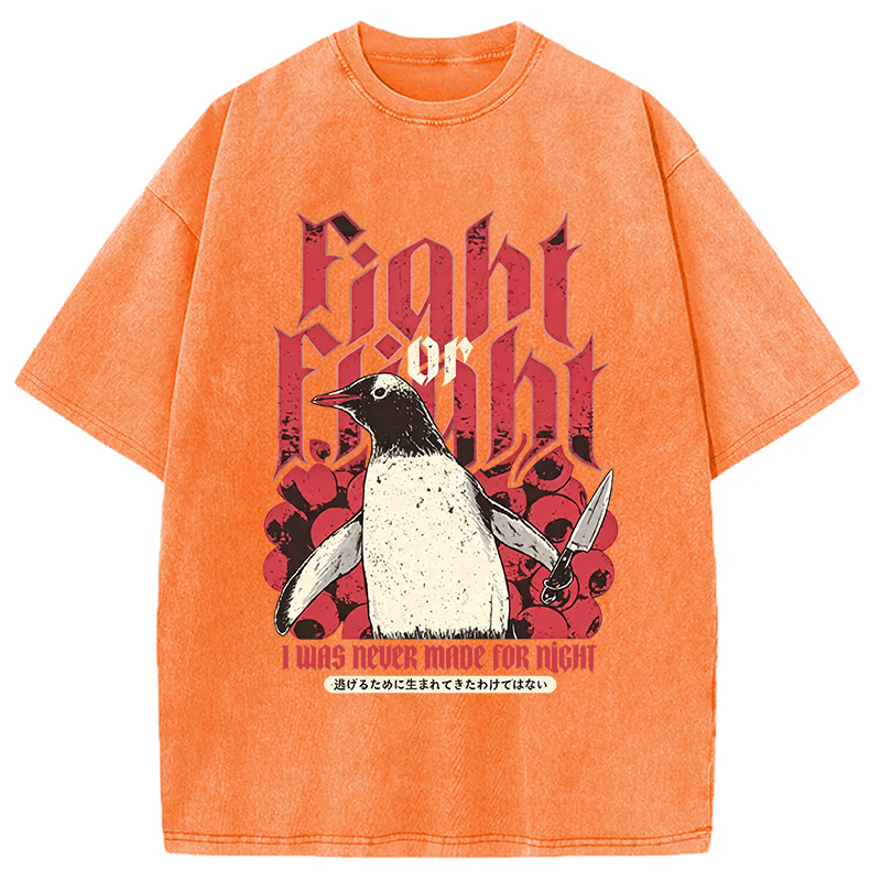 Modecanvas Fight Or Flight Penguin DTG Printing Washed T-Shirt
