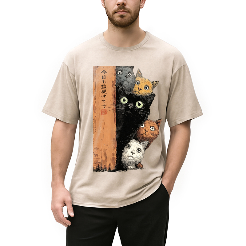 Modecanvas Cats Are Watching You Washed T-Shirt