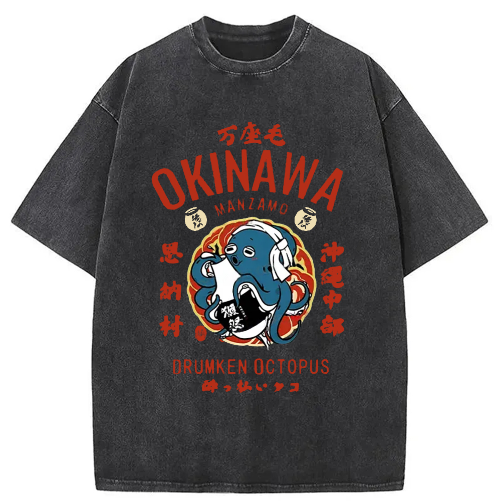 Modecanvas Okinawa Drunken Octopus Washed T-Shirt