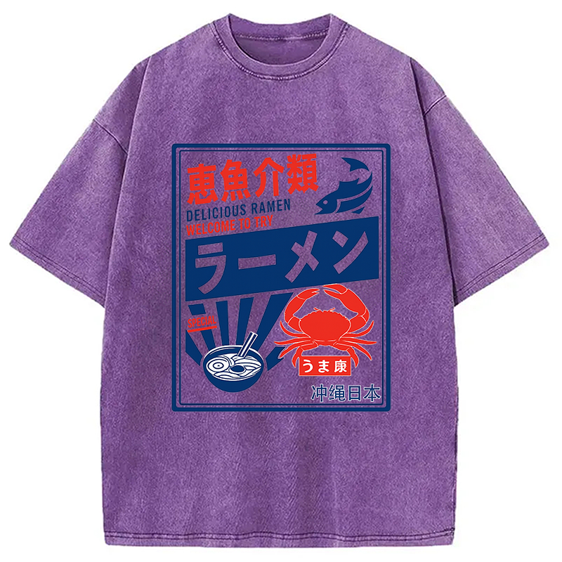 Modecanvas Ramen Japanese Hiragana Washed T-Shirt