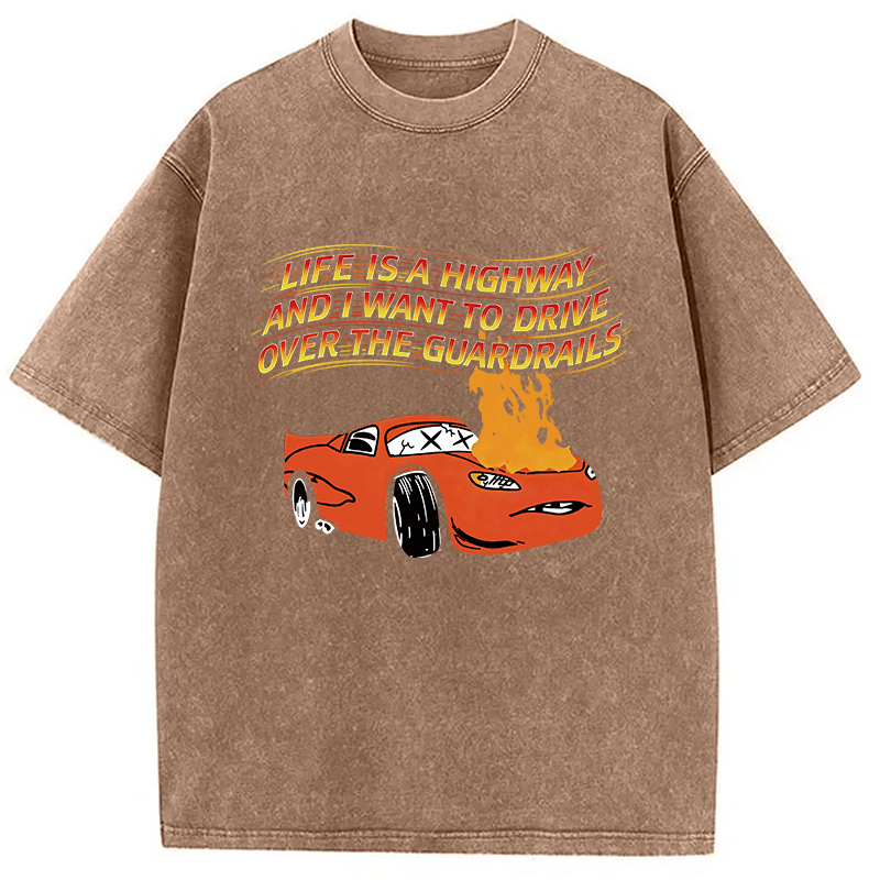 Modecanvas Life Is A Highway DTG Printing Washed T-Shirt