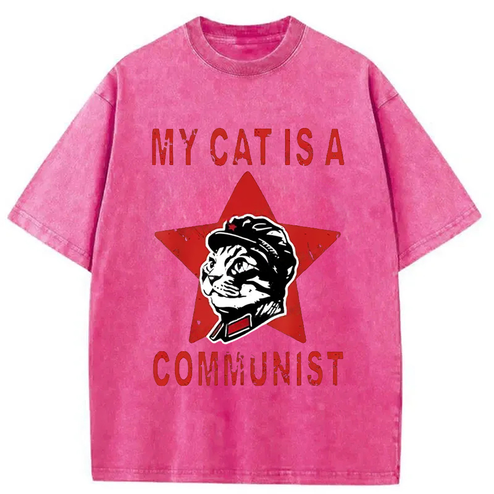 Modecanvas Funny Cat-ism Washed T-Shirt-modecanvas