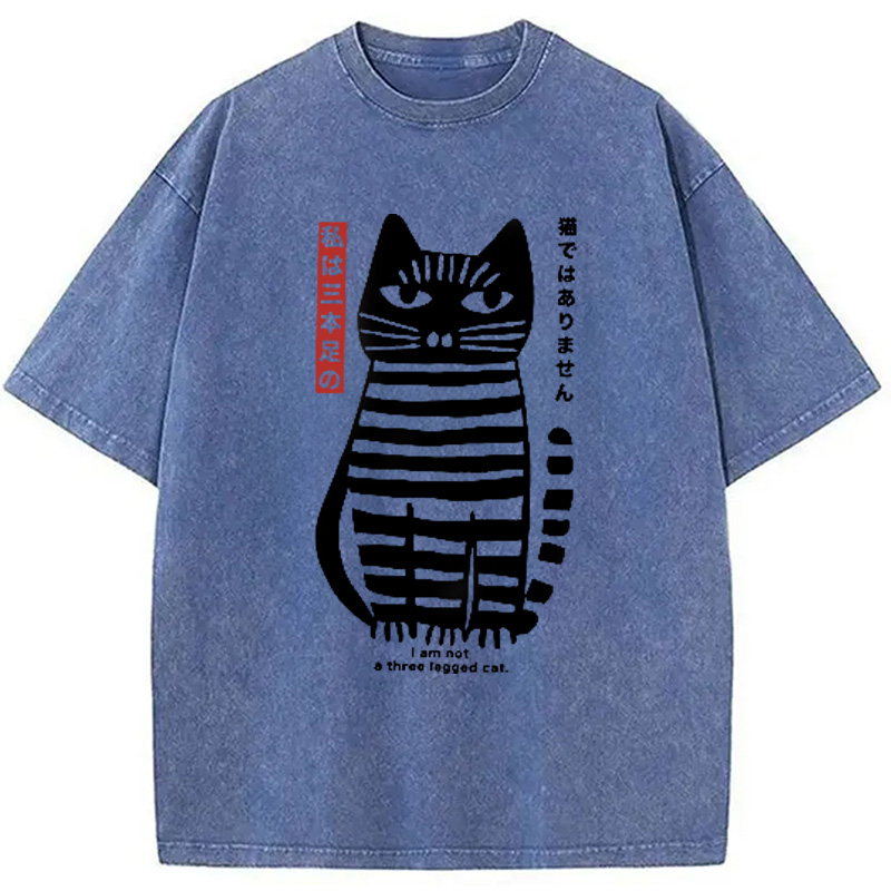 Modecanvas Bold Black and White Cat Washed T-Shirt