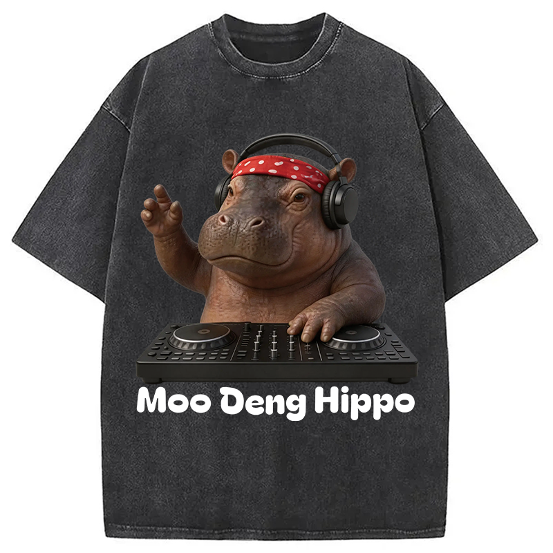 Modecanvas Moo Deng Hippo DTG Printing Washed T-Shirt