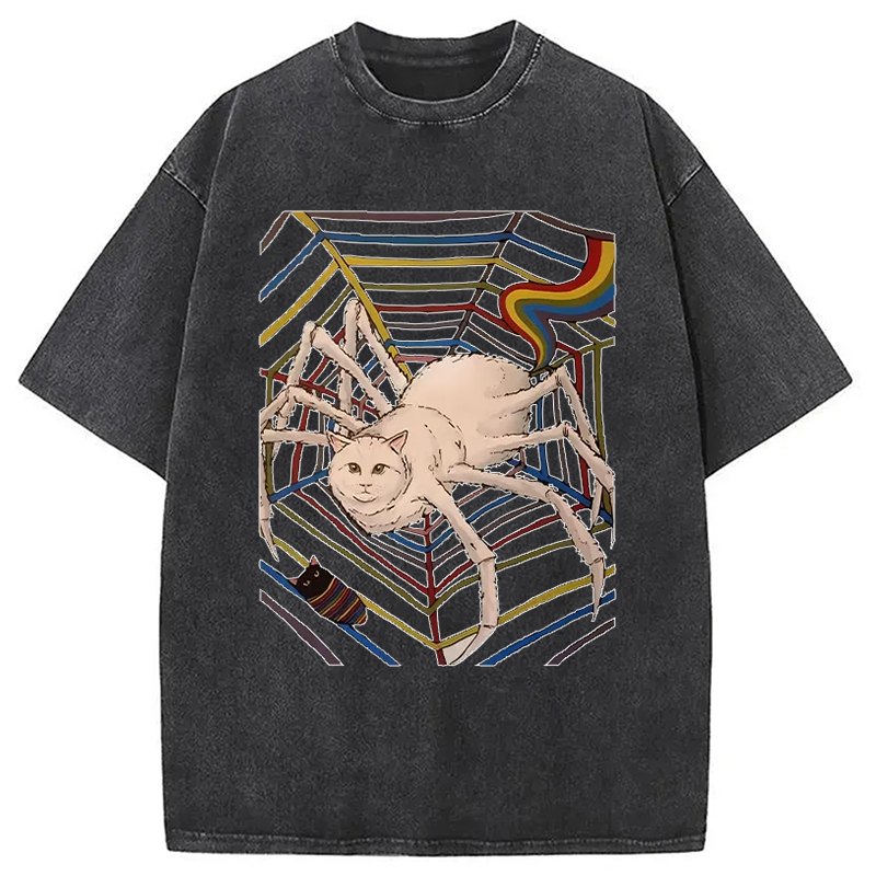 Modecanvas Funny Spider Cat Washed T-Shirt
