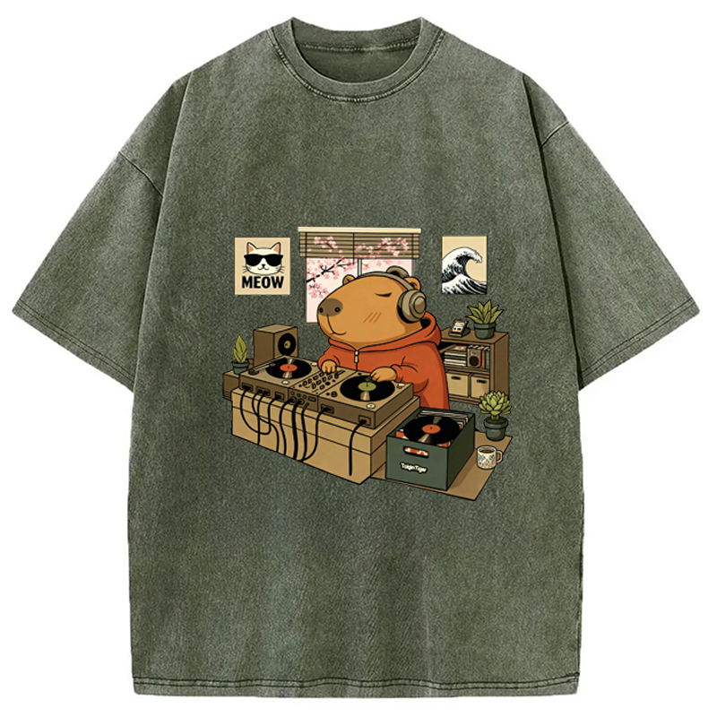 Modecanvas Capybara DJ Washed T-Shirt