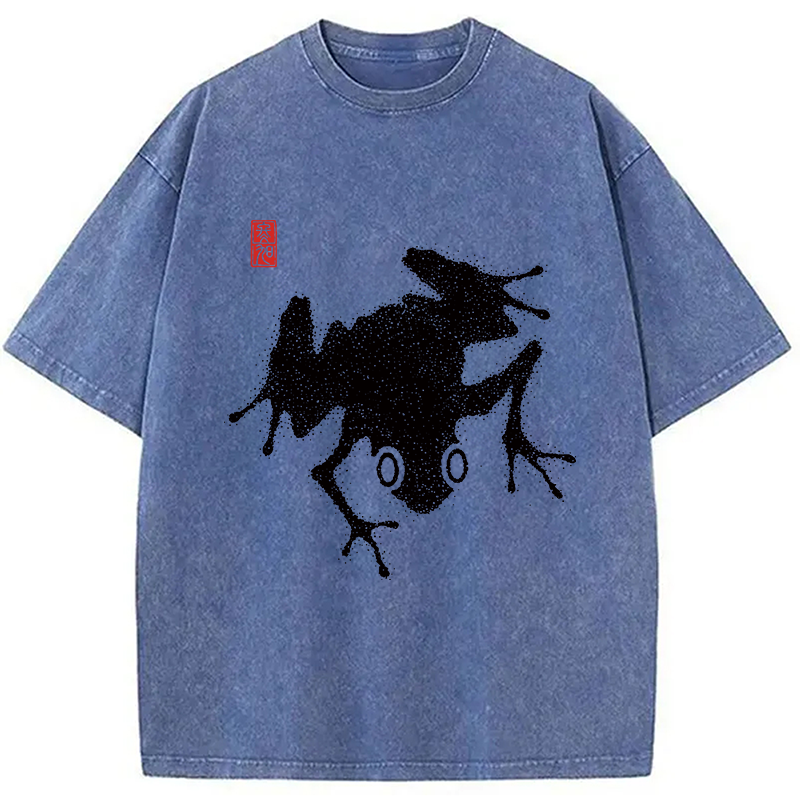 Modecanvas A Stippled Frog DTG Printing Washed T-Shirt-modecanvas