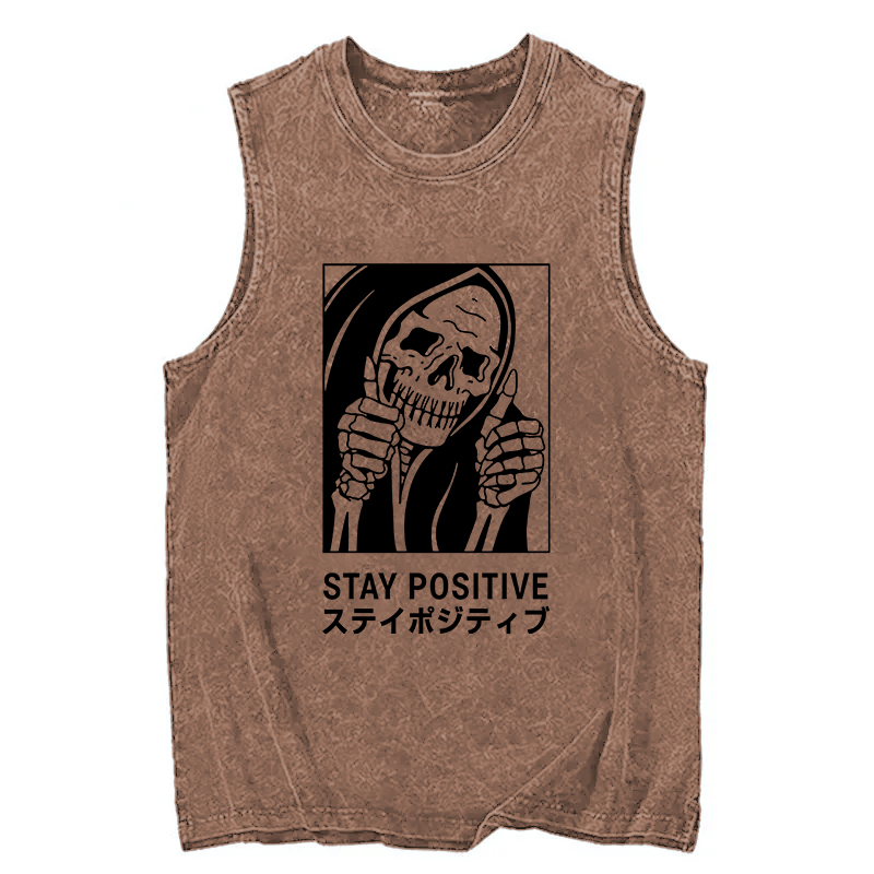 Modecanvas Stay Positive Skeleton DTG Printing Washed Tank-modecanvas