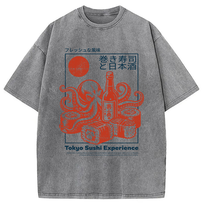 Modecanvas Tokyo Sushi Beer DTG Printing Washed T-Shirt