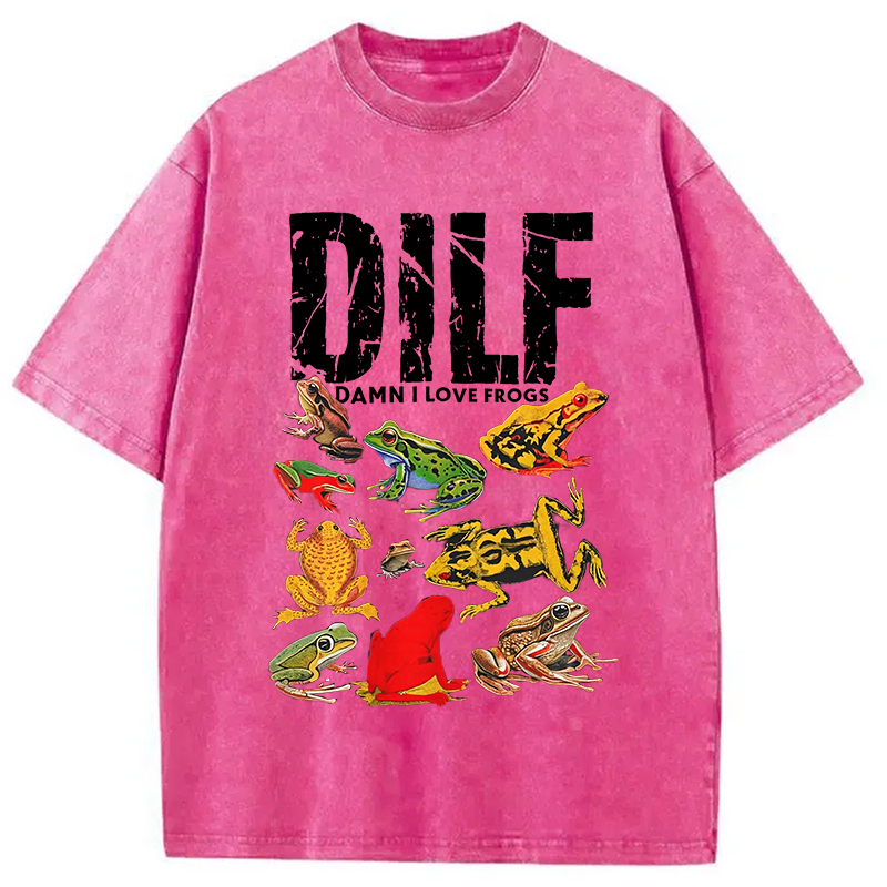 Modecanvas DILF Man I Love Frogs Funny Meme Washed T-Shirt-modecanvas