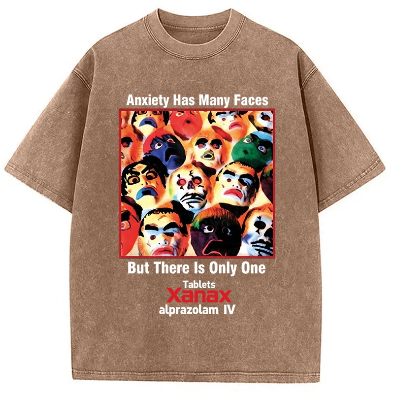 Modecanvas Anxiety Has Many Faces DTG Printing Washed T-Shirt