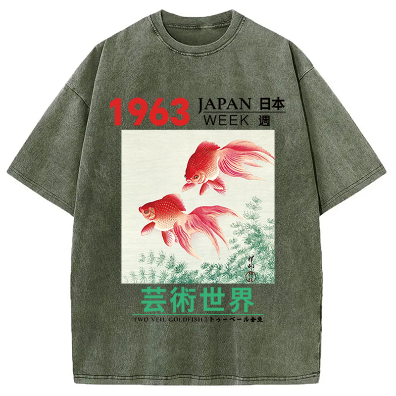 Modecanvas Two Veil Goldfish DTG Printing Washed T-Shirt