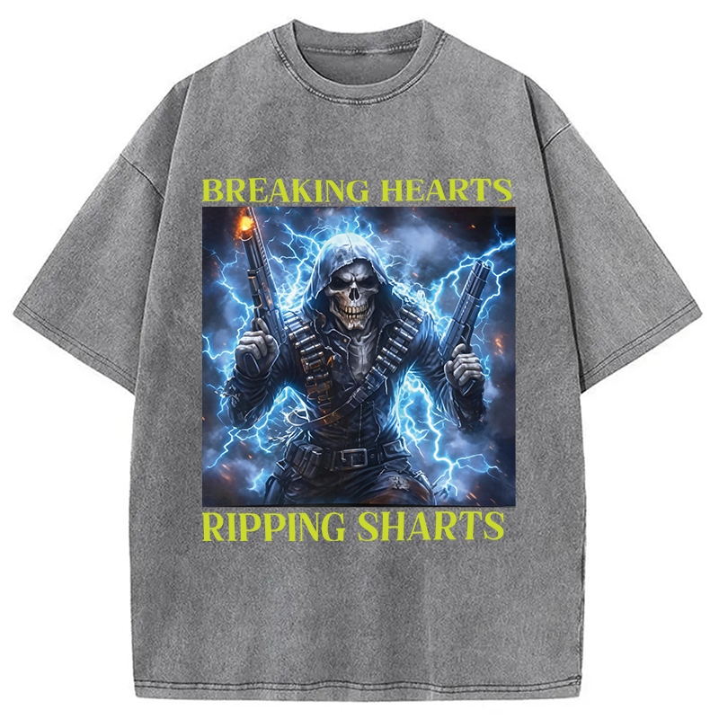 Modecanvas Breaking Hearts Ripping DTG Printing Washed T-Shirt