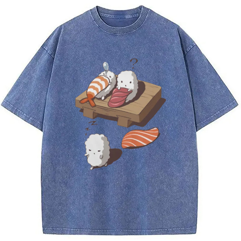 Modecanvas Funny Sleep Walking Nigiri Sushi Washed T-Shirt