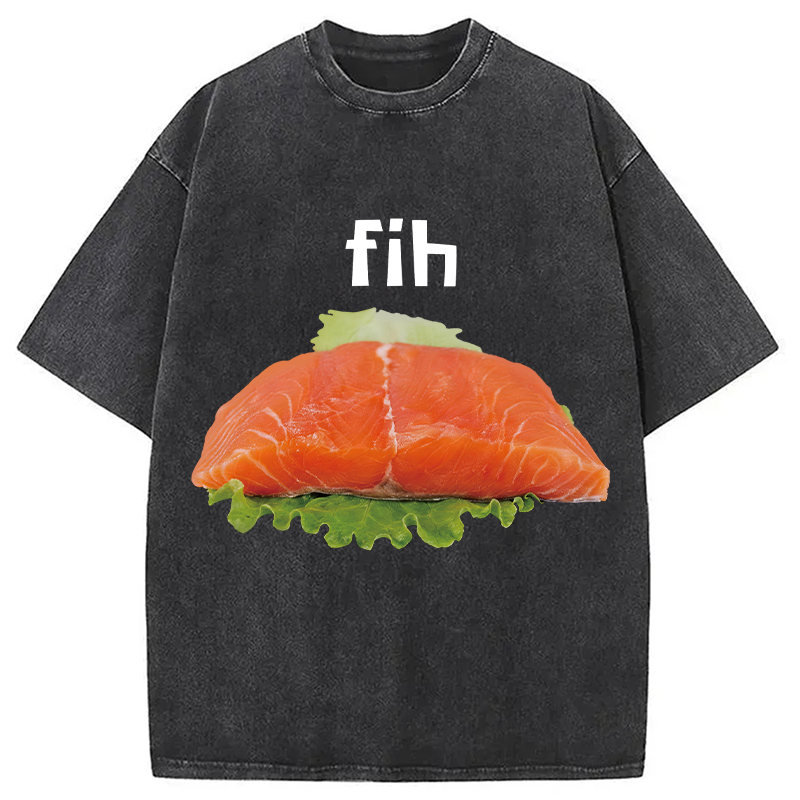 Modecanvas Fih Fish Meme DTG Printing Washed T-Shirt