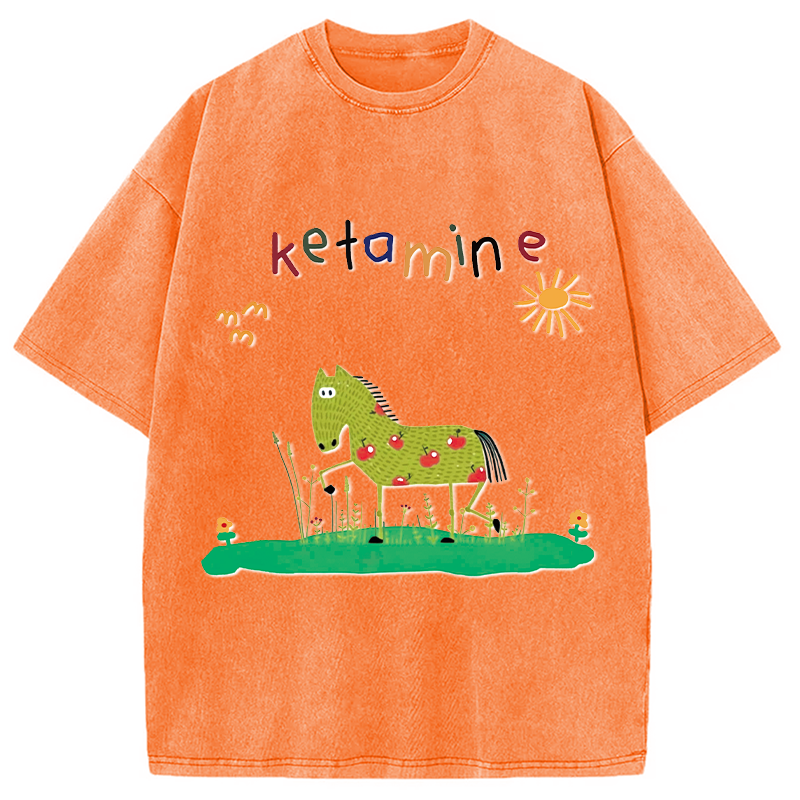 Modecanvas Funny Ketamine Horse DTG Printing Washed T-Shirt
