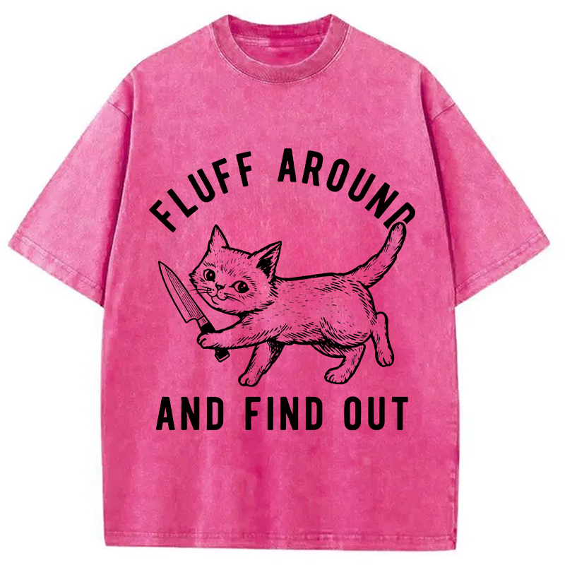 Modecanvas Fluff Around and Find Out Cat DTG Printing Washed T-Shirt
