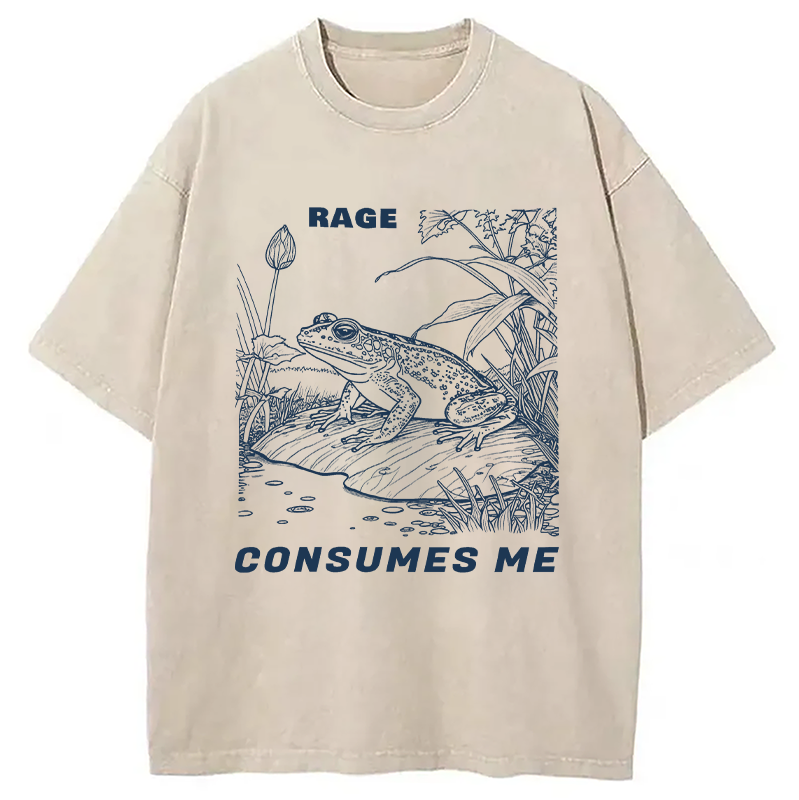 Modecanvas Rage Consumes Me Frog DTG Printing Washed T-Shirt