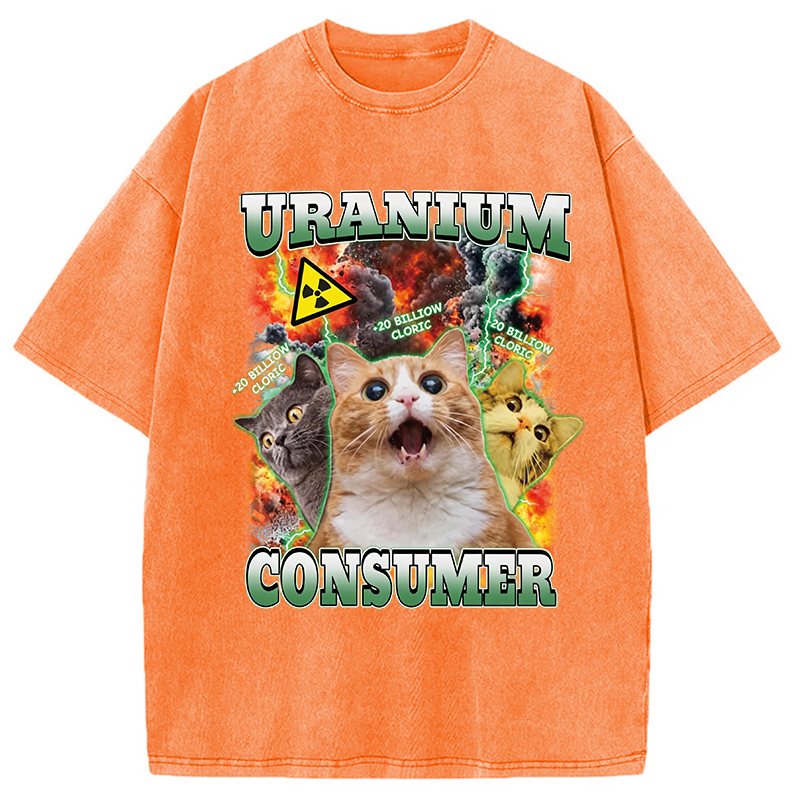 Modecanvas Uranium Consumer Funny Cat Dank Memes DTG Printing Washed T-Shirt
