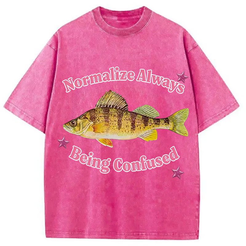 Modecanvas Normalize Always Being Confused Funny Fish DTG Printing Washed T-Shirt