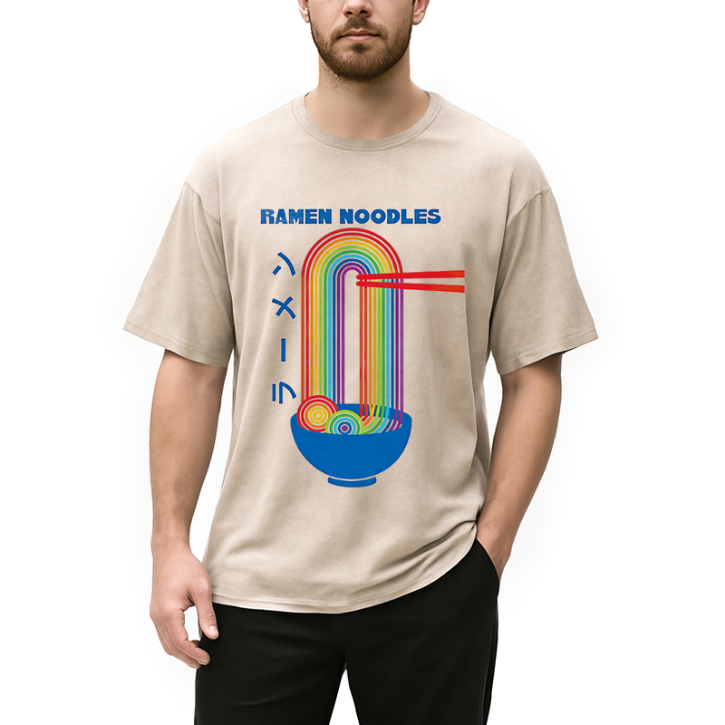 Modecanvas Ramen Rainbow DTG Printing Washed T-Shirt
