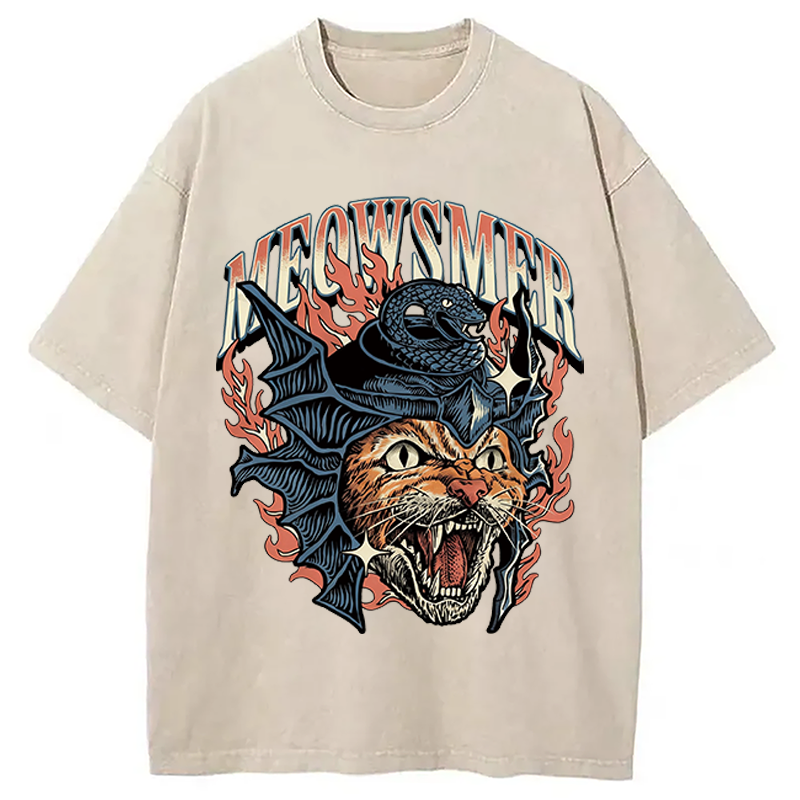 Modecanvas Meowsmer Cat DTG Printing Washed T-Shirt
