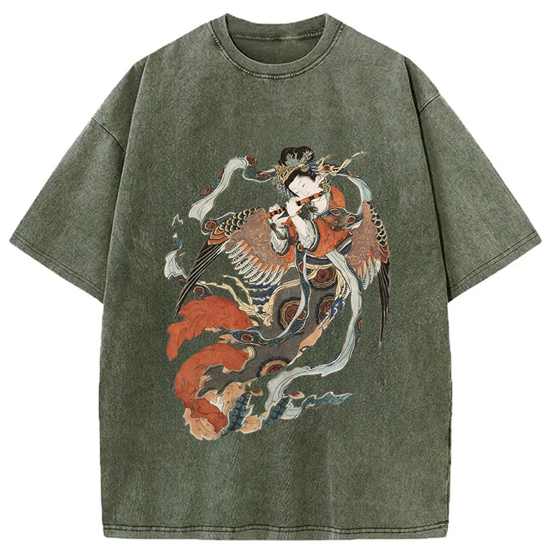 Modecanvas Vintage Geisha DTG Printing Washed T-Shirt-modecanvas