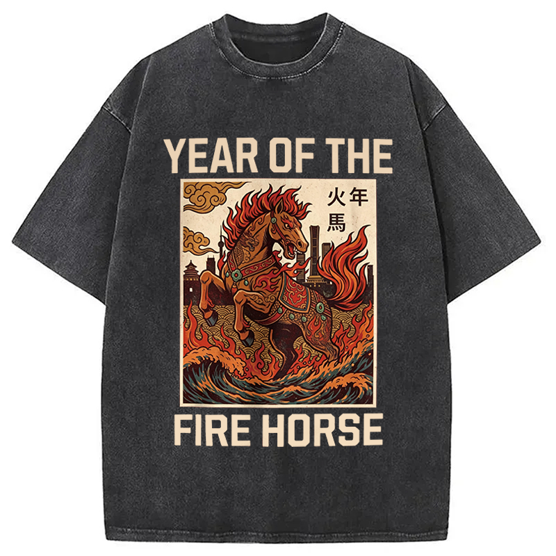 Modecanvas Year Of The Fire Horse DTG Printing Washed T-Shirt