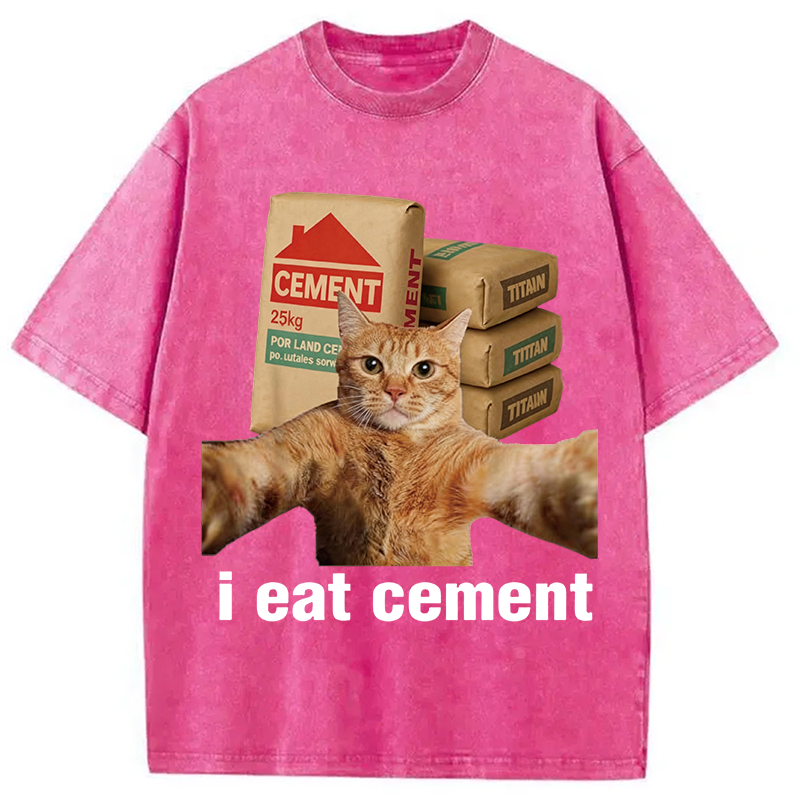 Modecanvas I EAT CEMENT Funny Cat Meme DTG Printing Washed T-Shirt