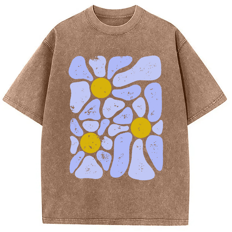 Modecanvas Abstract Flowers Art Washed T-Shirt-modecanvas