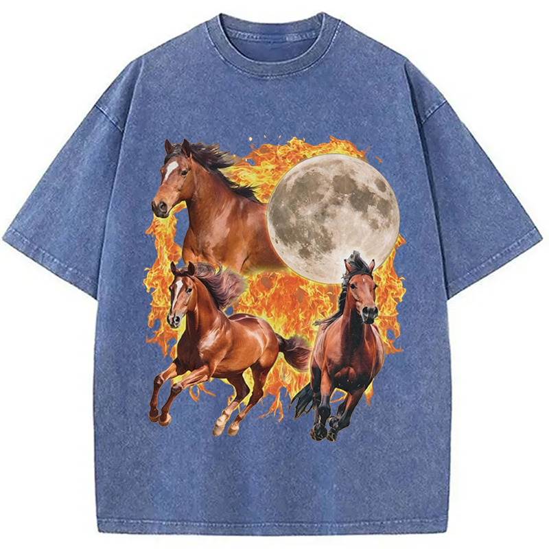 Modecanvas Y2K Fire Horse Year DTG Printing Washed T-Shirt