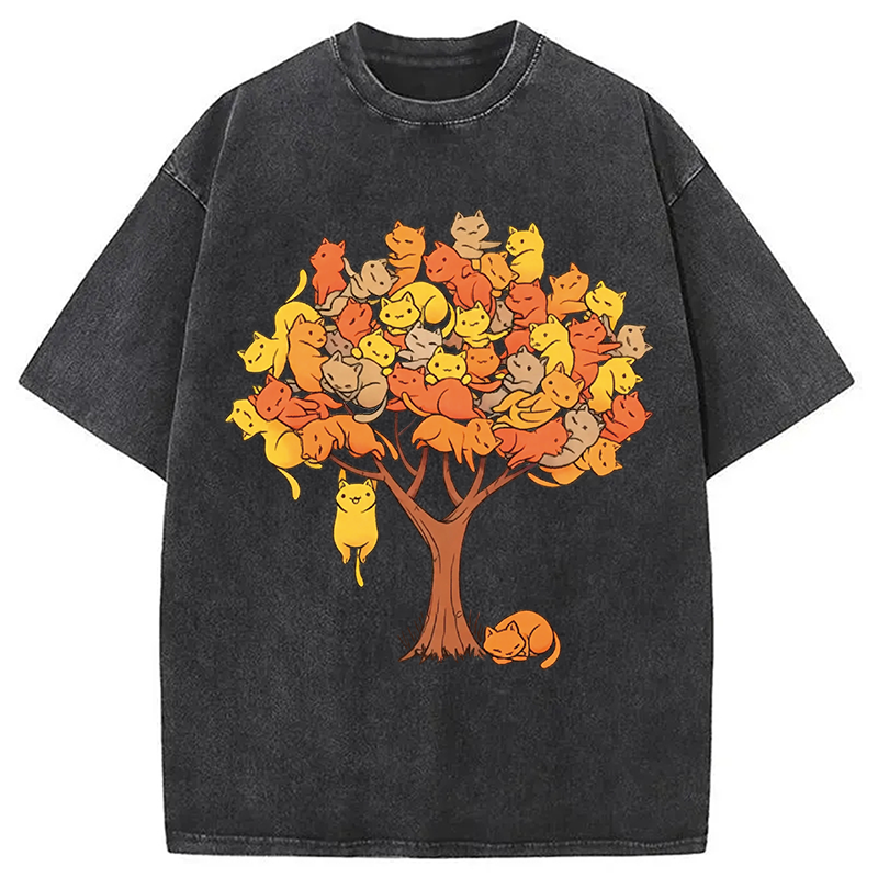 Modecanvas Cat Tree DTG Printing Washed T-Shirt