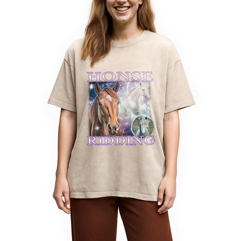 Modecanvas Honse Ridding DTG Printing Washed T-Shirt