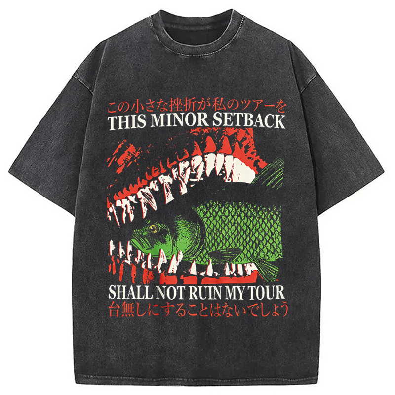 Modecanvas Big Mouth Eats Fish DTG Printing Washed T-Shirt