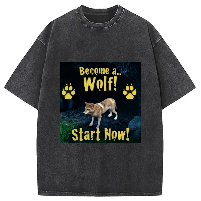 Modecanvas Become A Wolf Washed T-Shirt