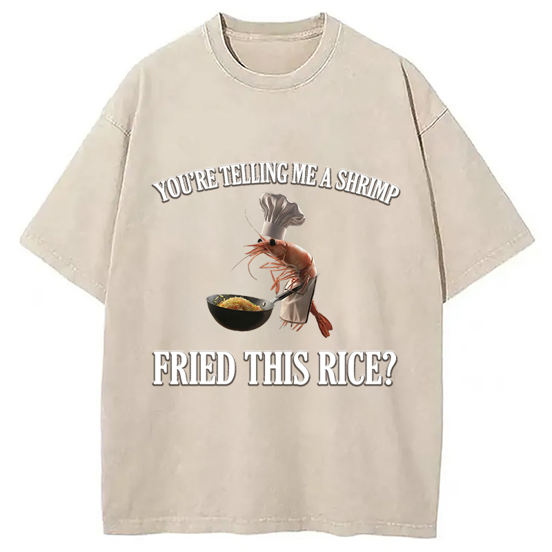 Modecanvas Funny Shrimp Meme DTG Printing Washed T-Shirt-modecanvas