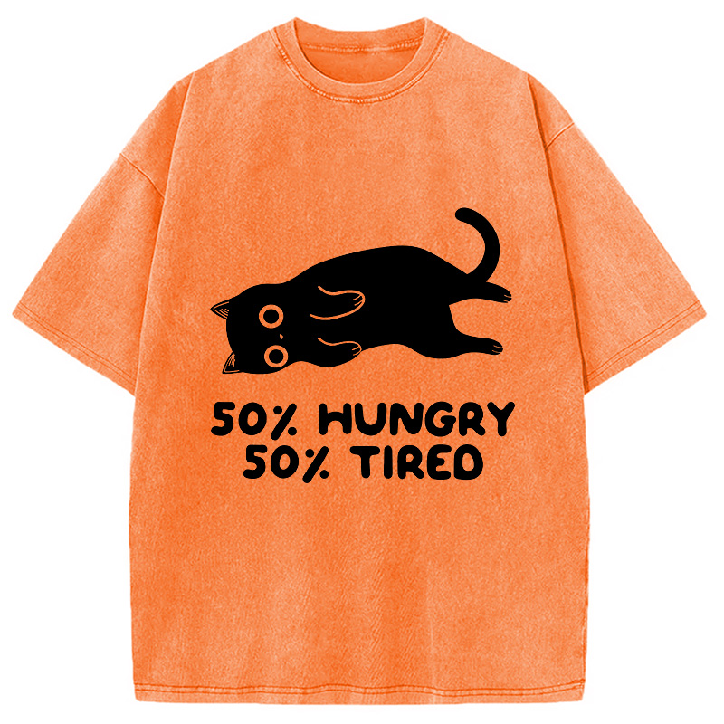 Modecanvas Hungry Tired Black Cat Funny Washed T-Shirt