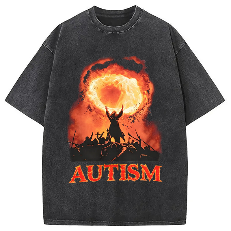 Modecanvas Autism Fire DTG Printing Washed T-Shirt