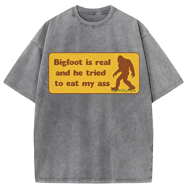 Modecanvas Bigfoot Is Real And He Tried To Eat My Ass DTG Printing Washed T-Shirt
