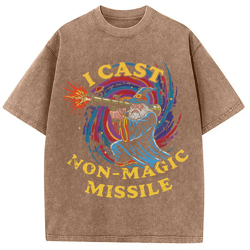 Modecanvas I Cast Non-Magic Missile Funny Wizard Parody Meme DTG Printing Washed T-Shirt