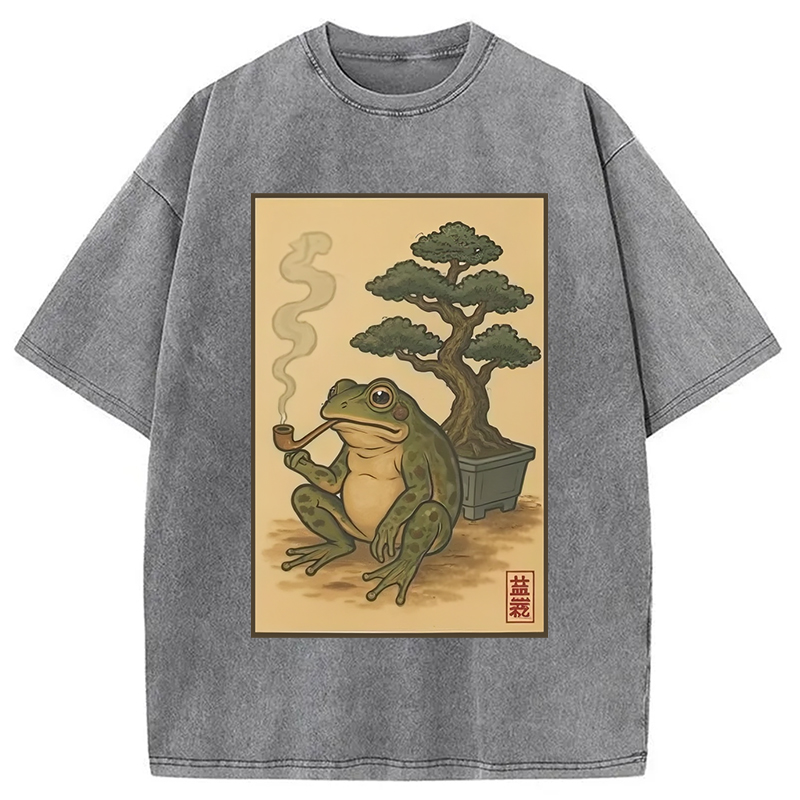 Modecanvas Japanese Frog & Bonsai Washed T-Shirt